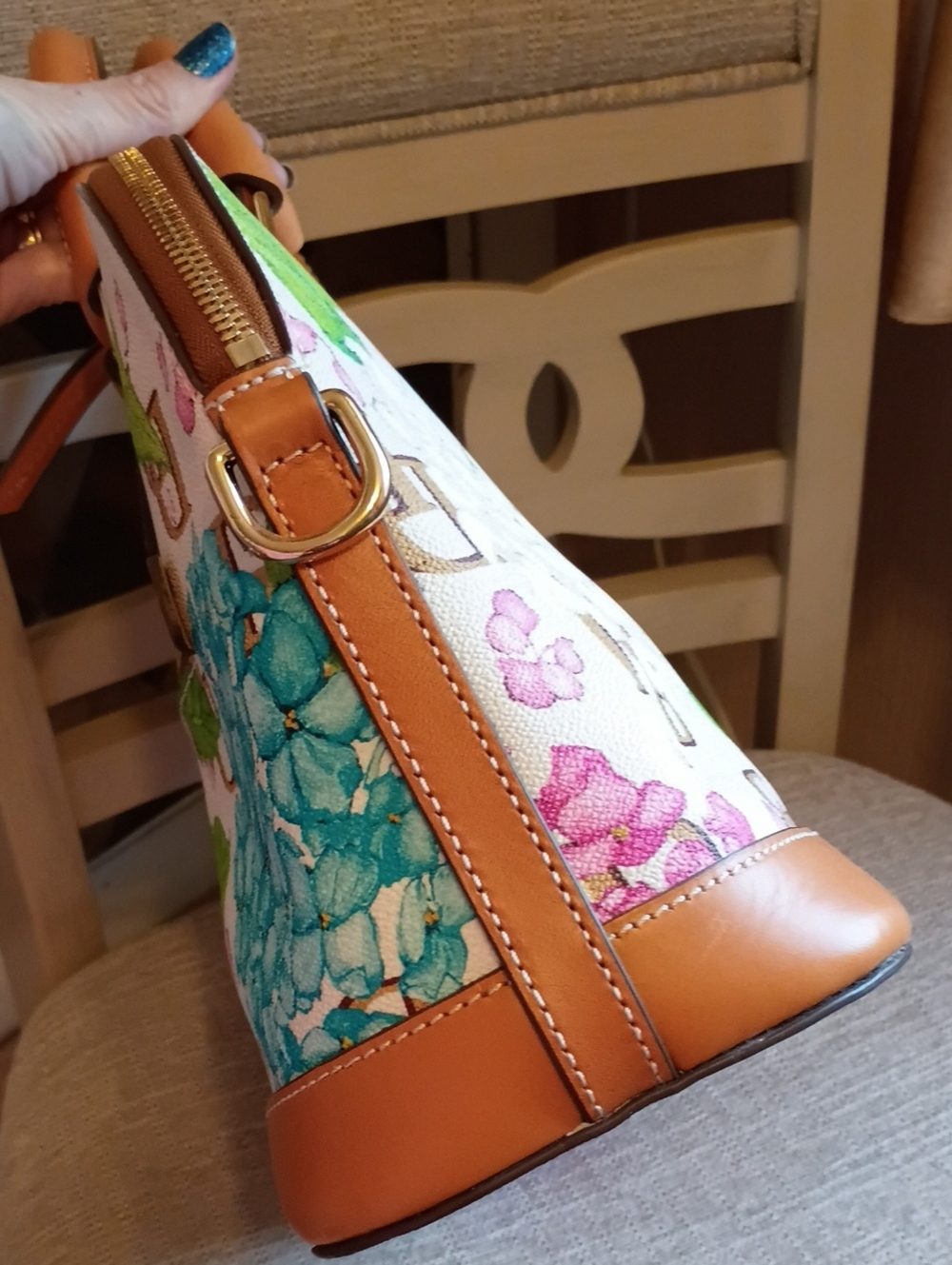 Dooney & Bourke Monogram Floral Hydrangea Zip Domed Satchel - Picture 7 of 17